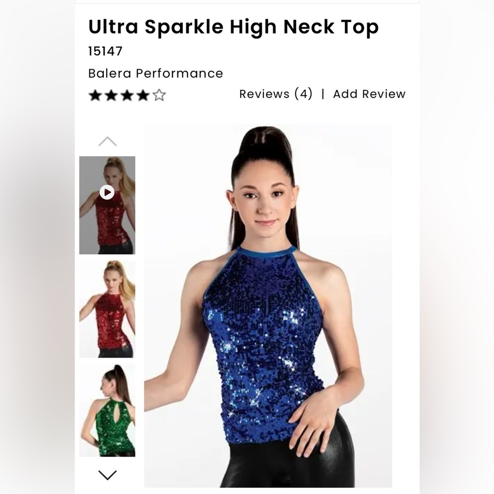 Balera Ultra Sparkle High Neck Top Blue Sequin Large Adult Dance Wear Tap Jazz